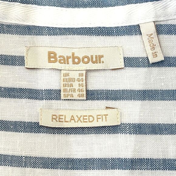 Barbour Marine Shirt Relaxed Fit Blue Stripe Linen Button-up Size 14 - Picture 6 of 9